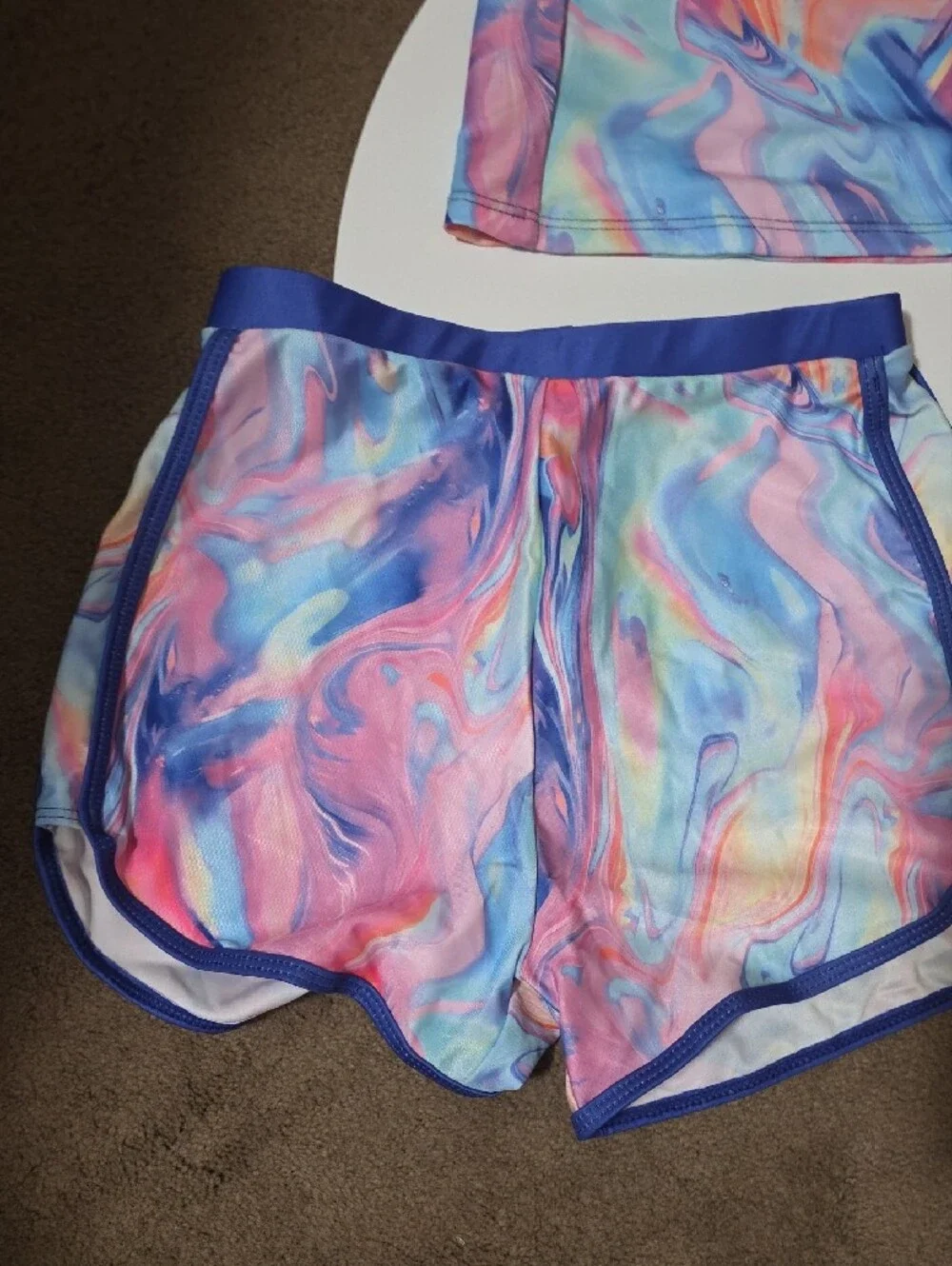 Girls' Swirl Marble Active Swim Set - Pastel Multi